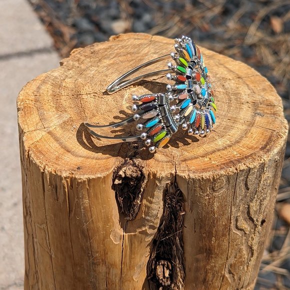 Zuni Petite Needle Point Bracelet Multi Stones Native American Signed  Sz 6.25** - Picture 5 of 10